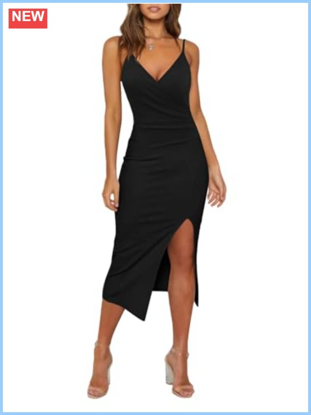 Women's Sexy V Neck Spaghetti Strap Sleeveless Ruched Bodycon Party Dress